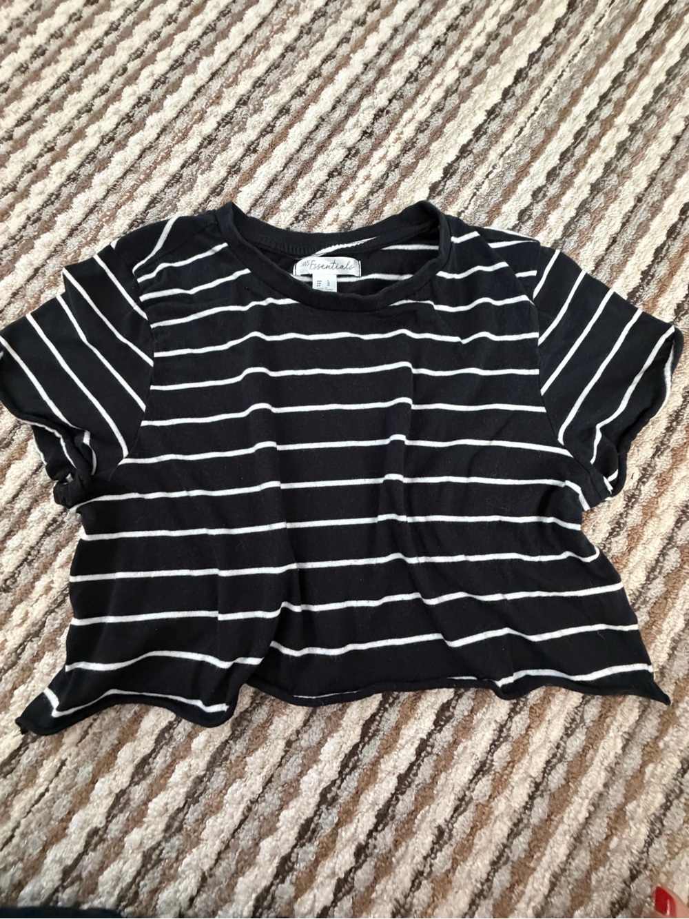 Essentials Black and White Striped Cropped Tee